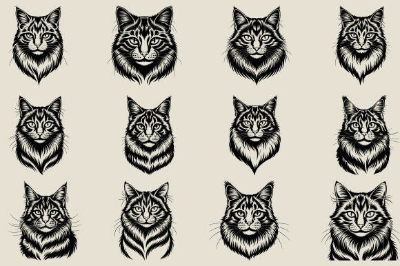 Cat Face Illustration Bundle, Cat SVG