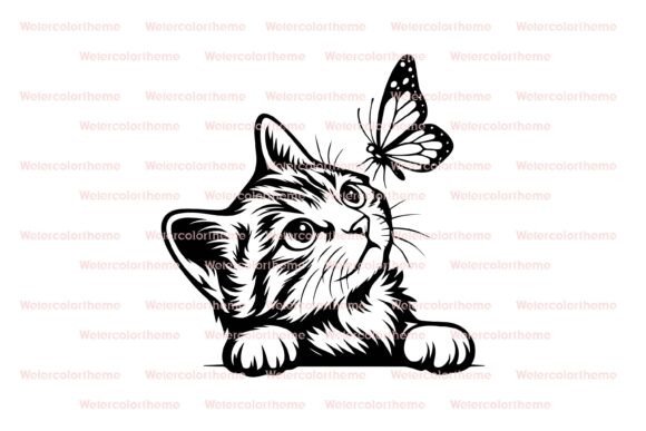Cat with Butterfly Svg, Cute Cat Svg