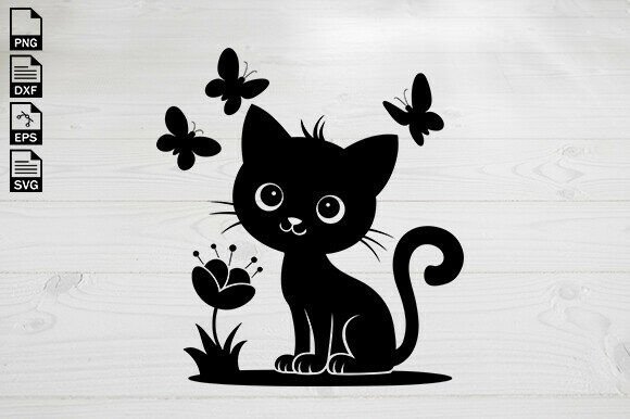 Cat with Butterfly SVG, Kitten Svg
