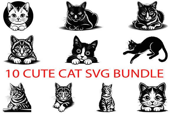 Cute Cat SVG for Cricut Laser Cut Bundle