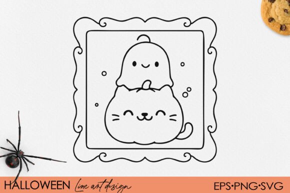 Cute Kawaii Ghost on Pumpkin Cat SVG PNG