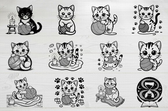 Cute Kitten SVG Bundle, Playful Cat SVG