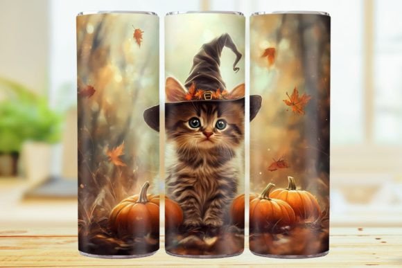 Cute Witch Cat 20oz Skinny Tumbler Wrap