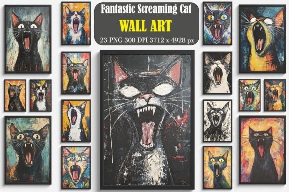 Fantastic Screaming Cat Wall Art Bundle