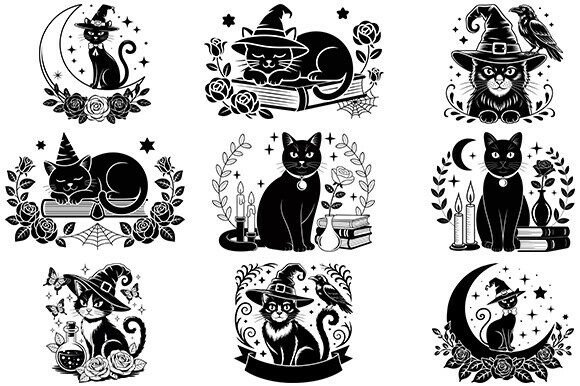 Floral Black Cat SVG Halloween Bundle