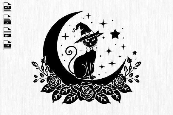Floral Black Cat SVG: Retro Halloween