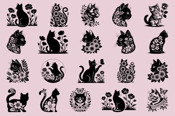 Floral Cat SVG Bundle • Cat Flower Svg