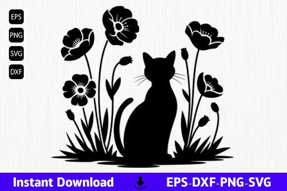 Floral Cat SVG, Cat and Flower SVG