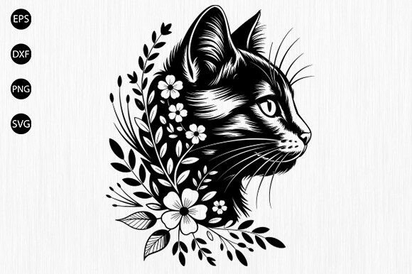 Floral Cat Svg, Cat with Flower SVG