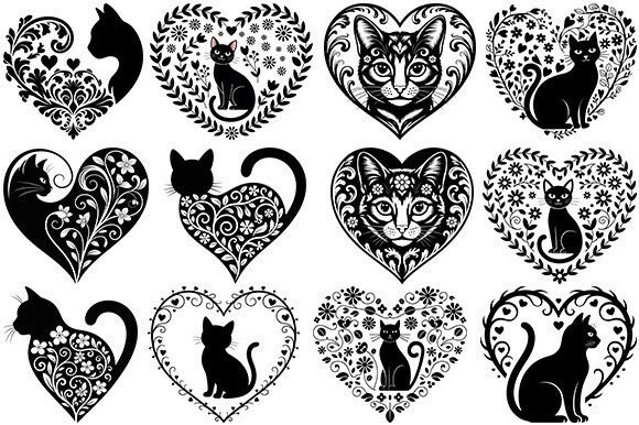 Floral Heart Cat SVG Bundle
