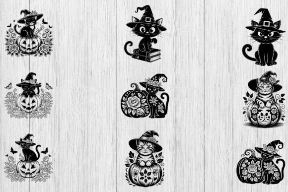 Floral Witch Cat SVG Bundle, Halloween