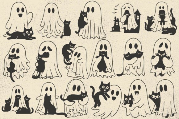 Ghost and Black Cat SVG, Cute Halloween