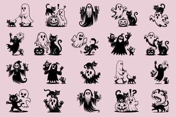 Halloween Cat Svg Bundle, Ghost Svg