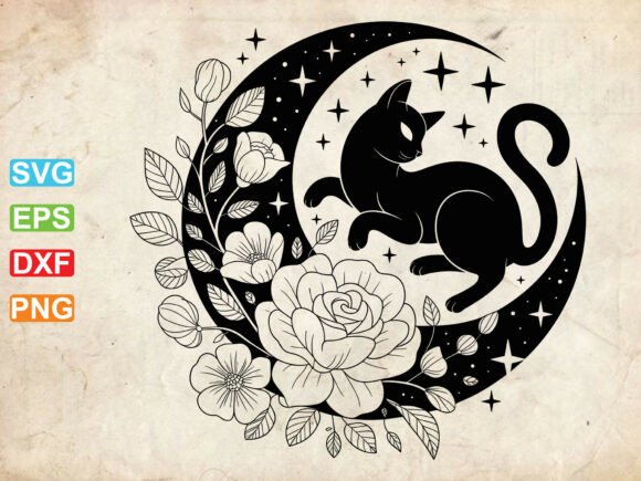 Moon Kitten SVG: A Floral Cat That Stitches With Quiet Charm