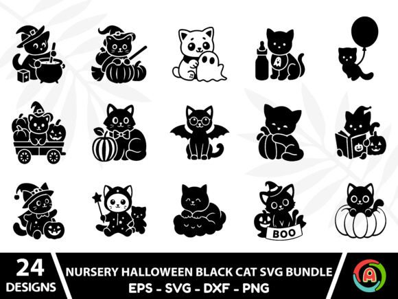 Nursery Halloween Black Cat Svg Bundle