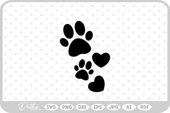 Paw Print Love Hearts Cat SVG PNG DXF