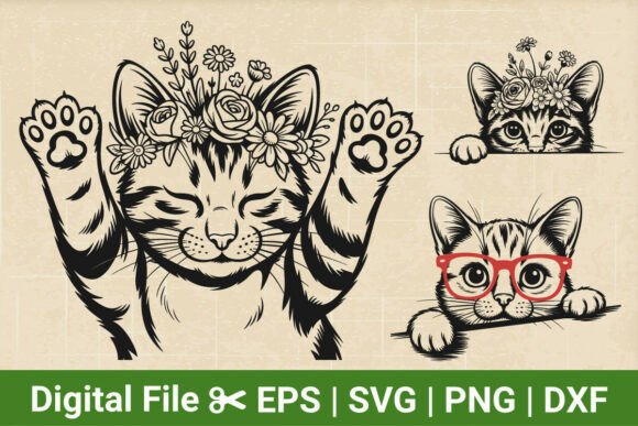 Peeking Cat SVG Bundle, Cute Cat Design