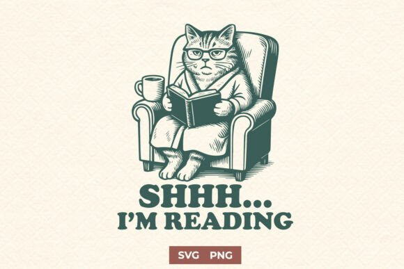 Shhh I’m Reading Cat SVG, Book Lover PNG