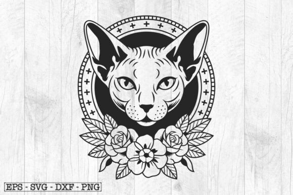 Sphynx Cat SVG with Flower