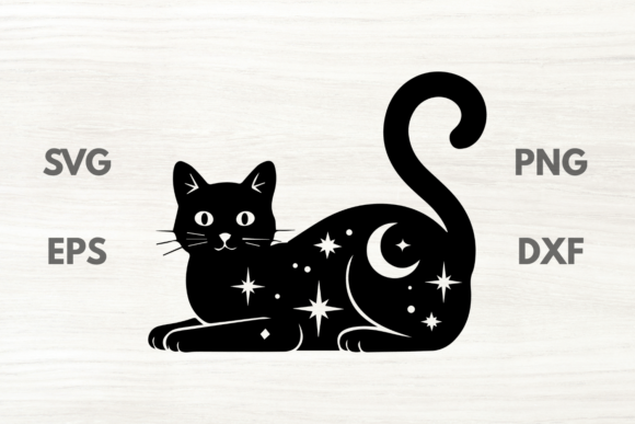 Stars and Moon Black Cat SVG